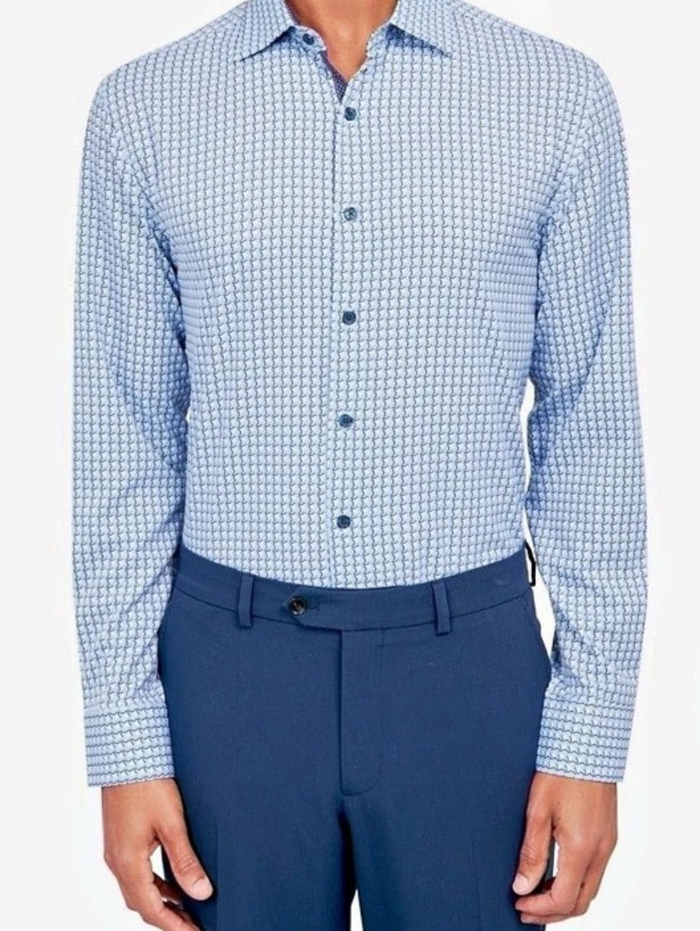 W.R.K. Squiggle Geometric Performance Dress Shirt Geometric Blue & White XL NWT
